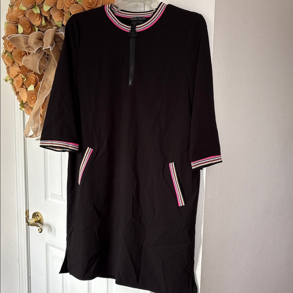 Peace of Cloth black shift dress size XS 1/2 sleeve crewneck